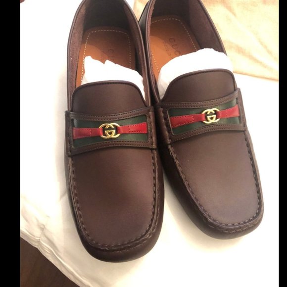 Gucci brown driving loafers and navy driving shoes with web US 81/2 price nwt - Picture 1 of 11